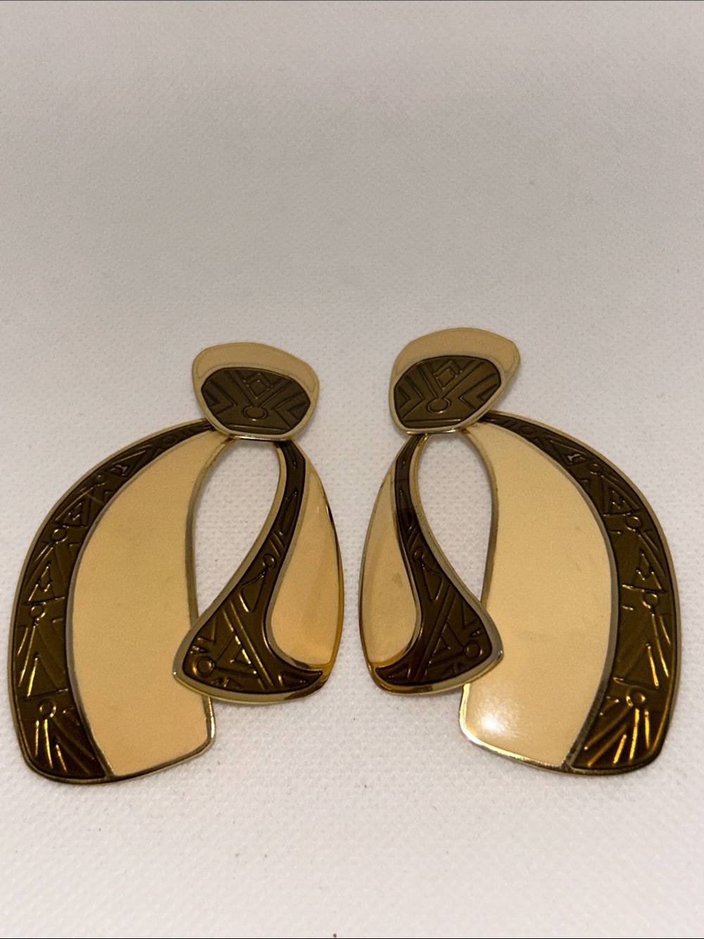 Vintage 80s Edgar Berebi Geometric Modernist Dangle Pierced Earrings Enamel